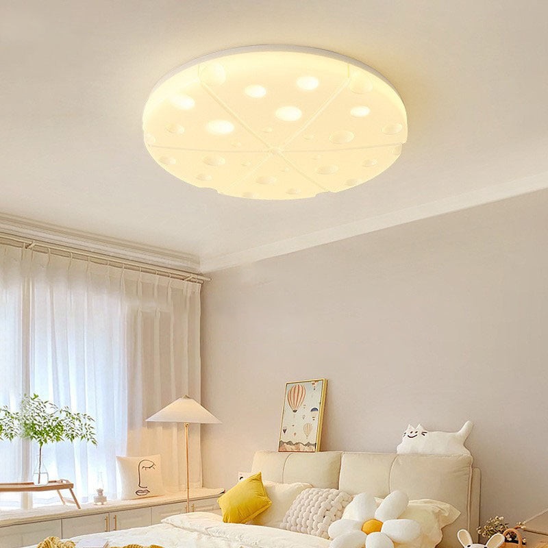 Modern Art Deco Cheese Round Dome Iron Rotational Molding LED Flush Mount Ceiling Light For Bedroom
