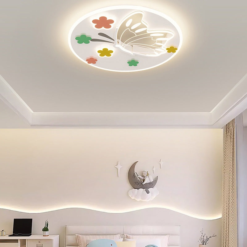 Modern Art Deco Space Land Butterfly Clouds Balloon PE Acrylic Iron LED Flush Mount Ceiling Light For Bedroom