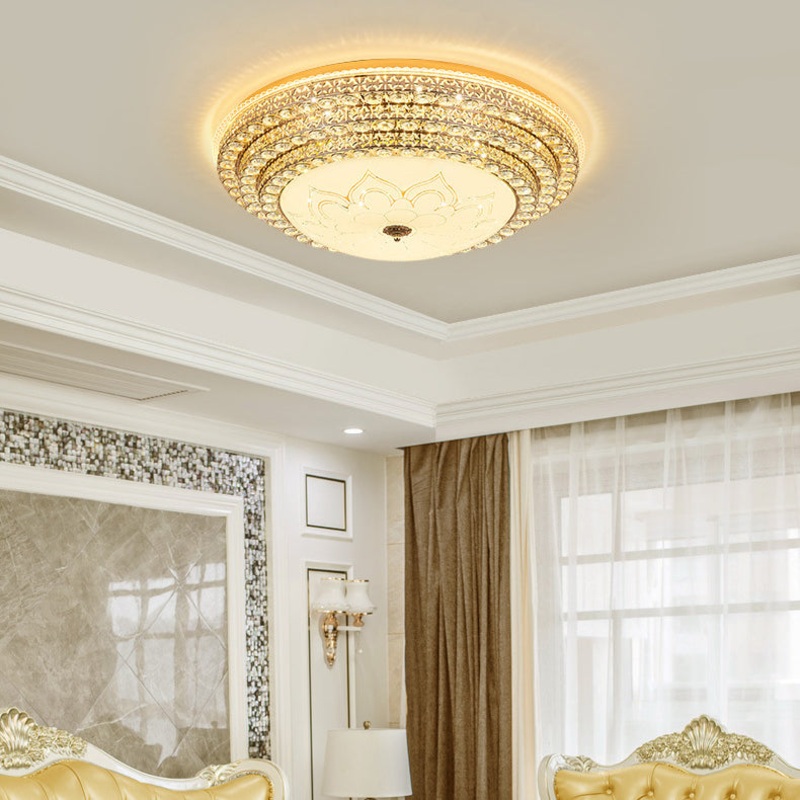 Modern Luxury Petal Round Glass Crystal Iron LED Flush Mount Ceiling Light For Living Room