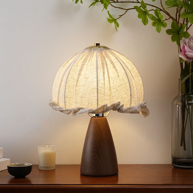 Modern Mid-Century Pod Mushroom Round Ceramic Fabric 1-Light Table Lamp For Bedroom