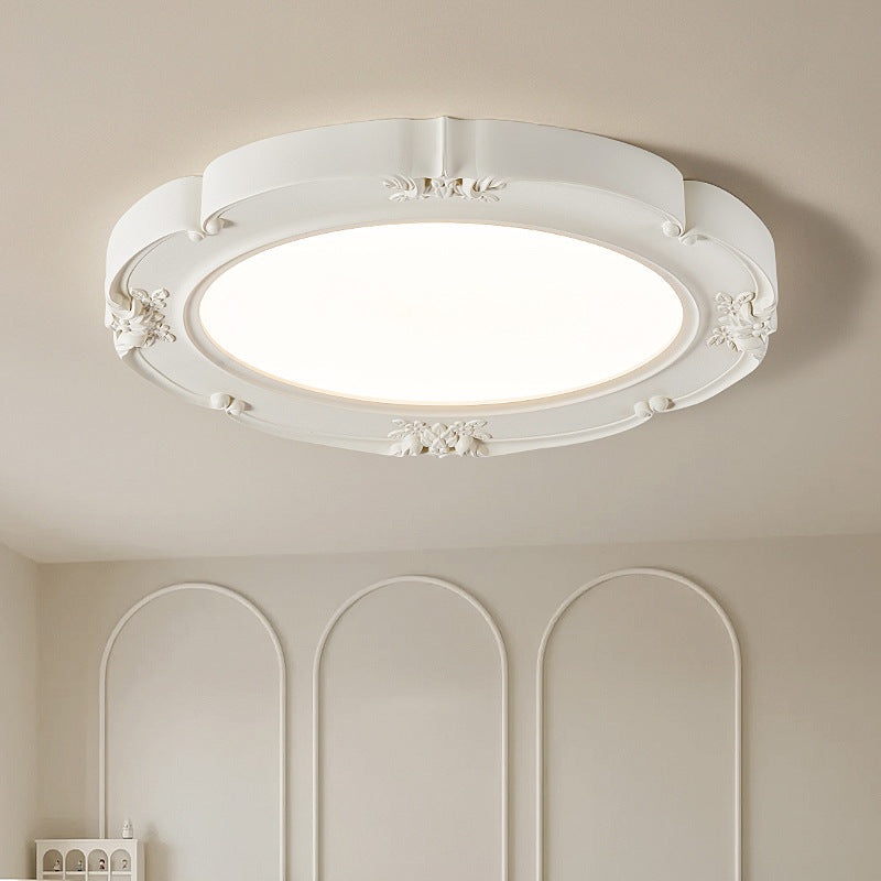 Modern Minimalist Cream Carved Round Dome Resin Acrylic LED Flush Mount Ceiling Light For Bedroom