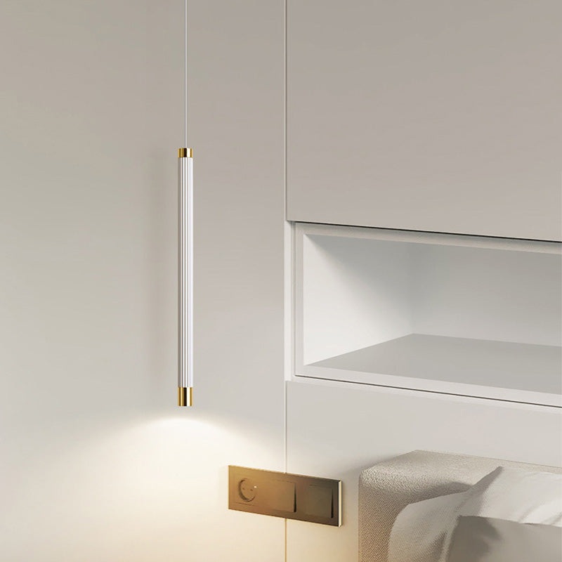 Modern Minimalist Long Cylinder Aluminum LED Pendant Light For Living Room