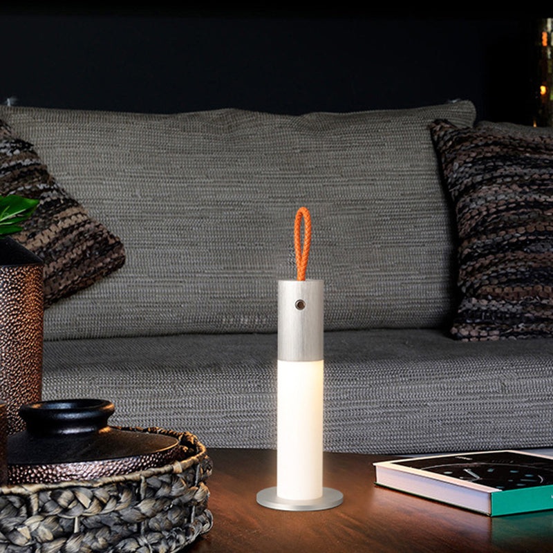Modern Minimalist Portable Carrying Cord Cylinder Aluminum Acrylic LED Table Lamp For Bedroom