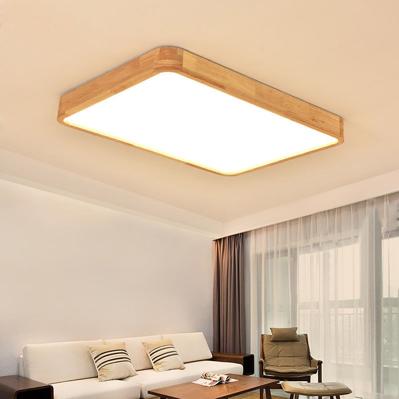 Modern Minimalist Rectangle Square Wood Acrylic LED Flush Mount Ceiling Light For Living Room