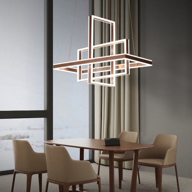 Modern Minimalist Rectangular Quadrilateral ABS Aluminum LED Chandelier For Bedroom