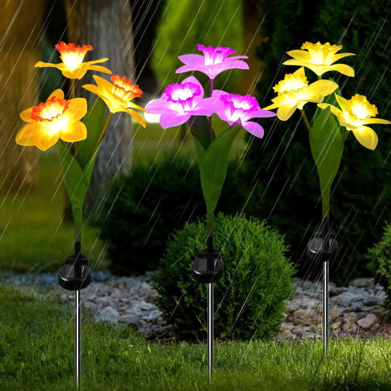 Contemporary Creative Artificial Daffodil Flower LED Solar Waterproof Lawn Insert Light For Outdoor Patio