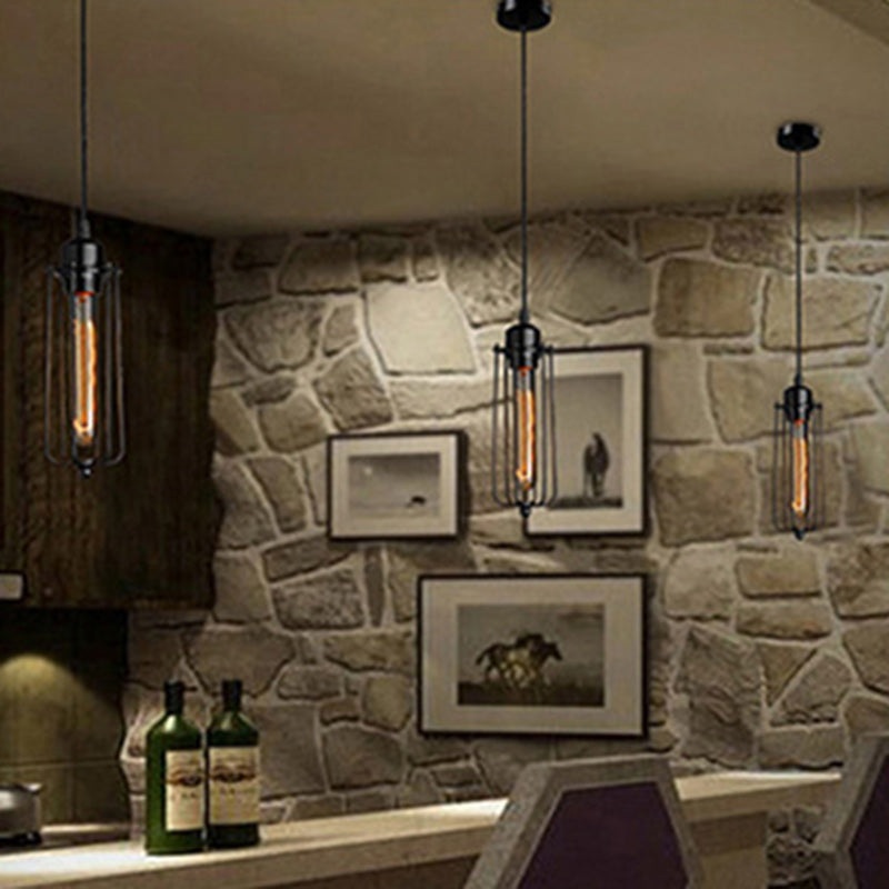 Contemporary Retro Cylindrical Iron Glass 1-Light Pendant Light For Dining Room