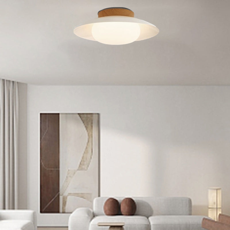 Contemporary Scandinavian Cream Round Dome Metal Acrylic LED Flush Mount Ceiling Light For Bedroom