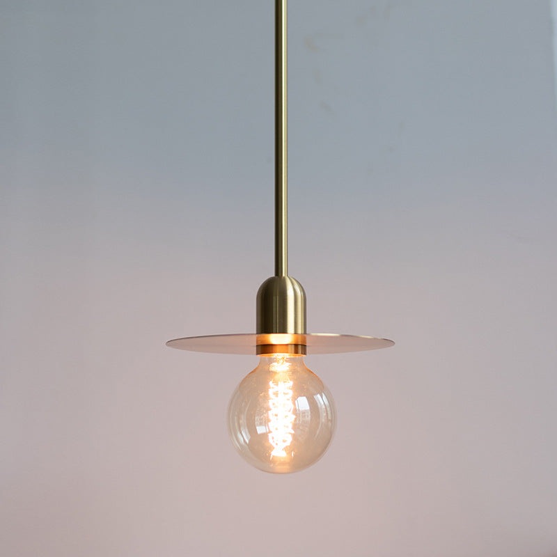 Modern Minimalist Round Copper Glass 1-Light Pendant Light For Living Room