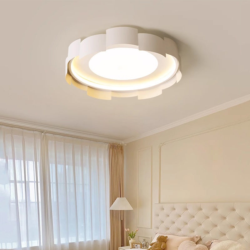 Modern Minimalist Round Flower Iron Acrylic LED Flush Mount Ceiling Light For Bedroom