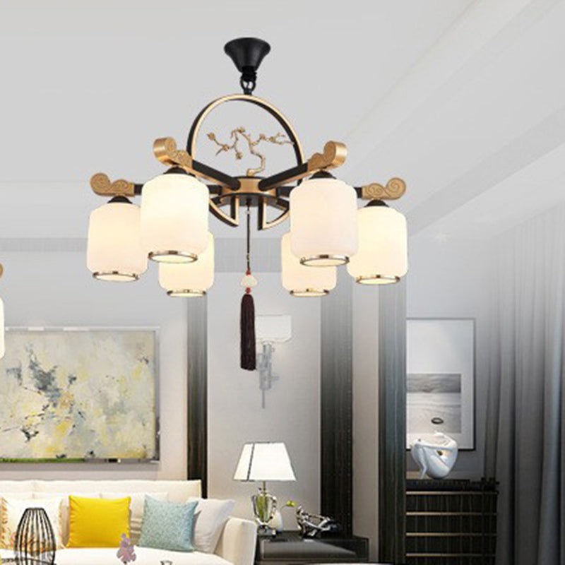 Traditional Chinese Iron Glass Lantern Shape 6/8/10 - Light Chandeliers For Living Room