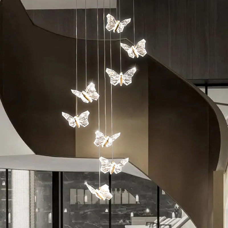 Contemporary Creative Butterfly Round Zinc Alloy Acrylic LED Chandelier For Bedroom
