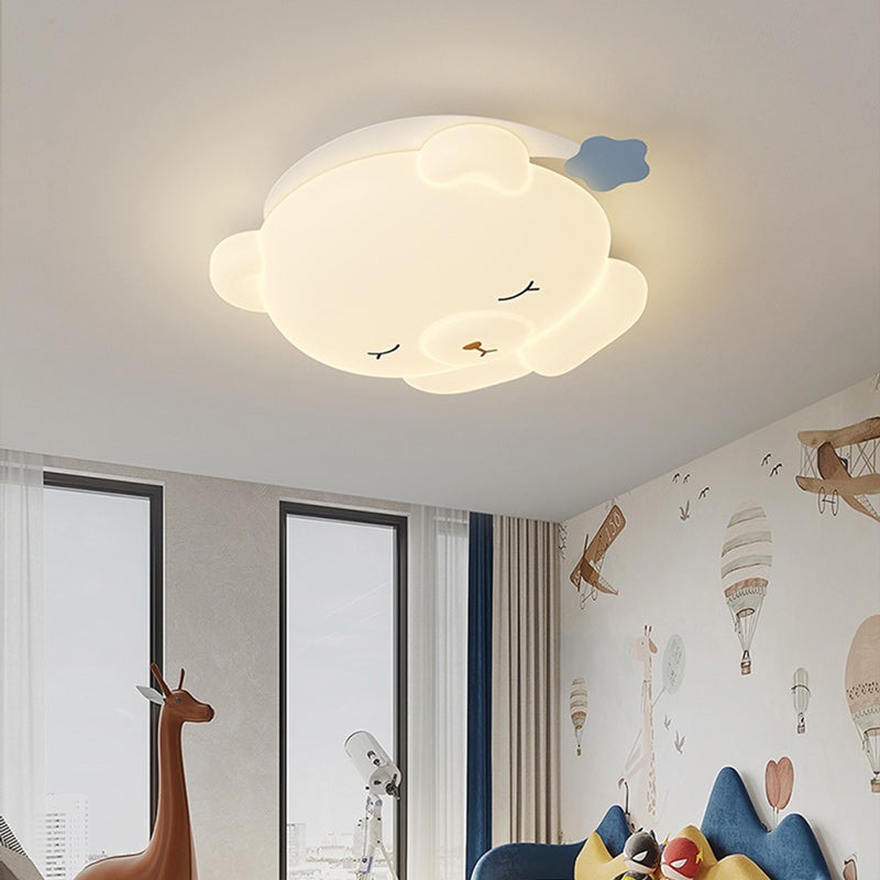 Contemporary Creative Kids Bear Iron PE Flush Mount Ceiling Light For Bedroom