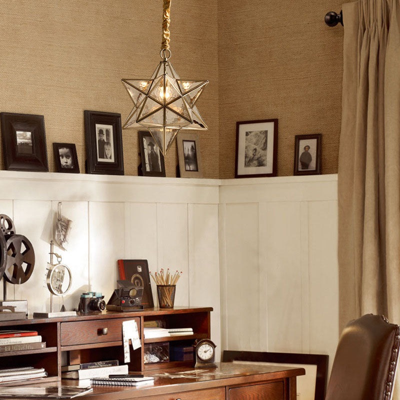 Contemporary Creative Star Copper Glass 1-Light Pendant Light For Bedroom