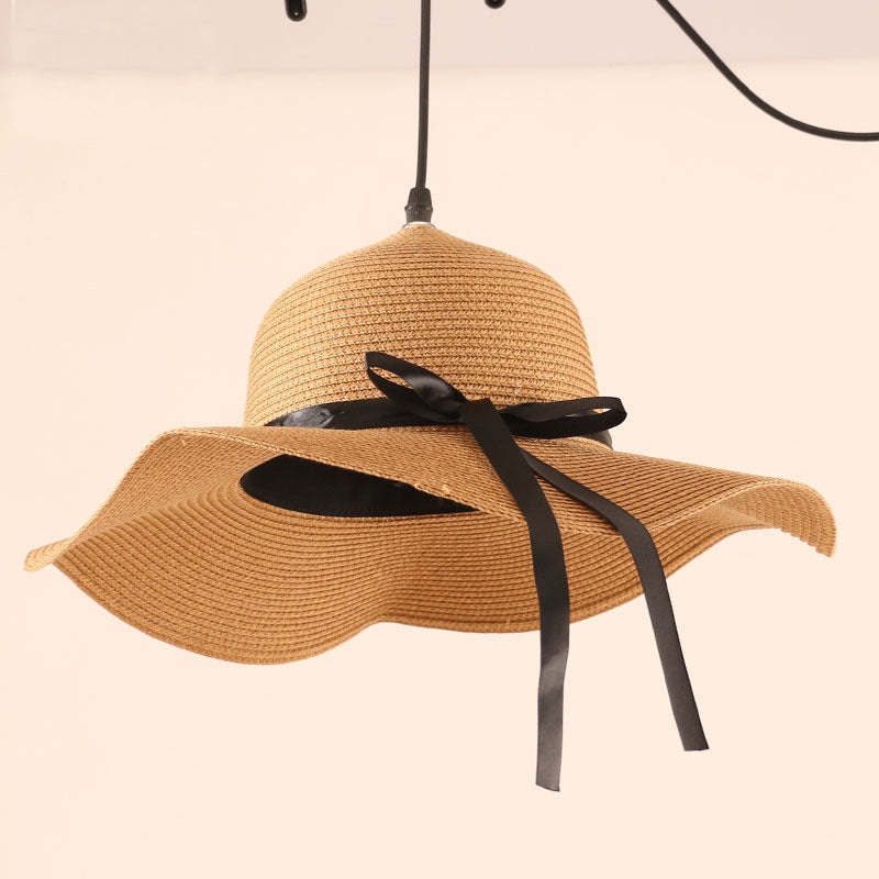 Contemporary Creative Straw Hat Rattan 1-Light Pendant Light For Dining Room