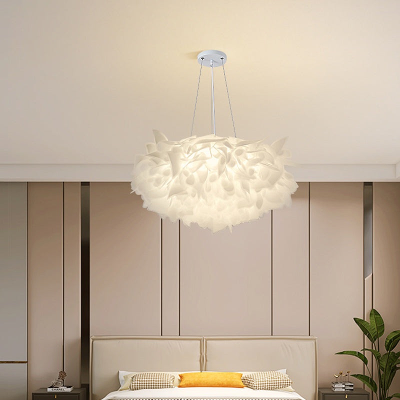 Contemporary Nordic Iron PVC Cream Petal LED Chandeliers For Bedroom