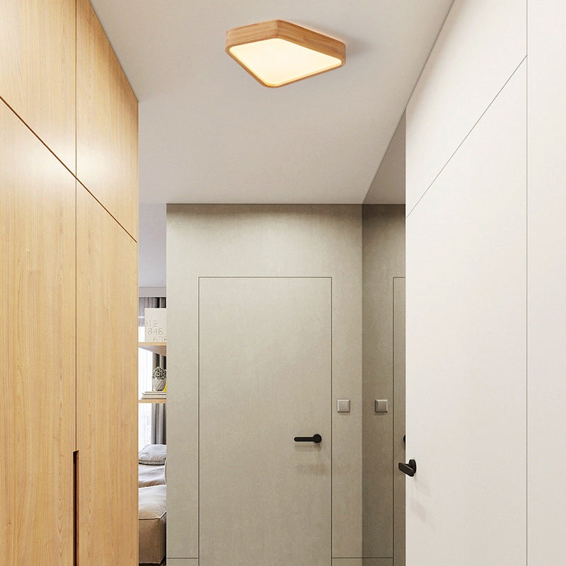 Contemporary Nordic Irregular Trapezoidal Wood PVC LED Flush Mount Ceiling Light For Hallway