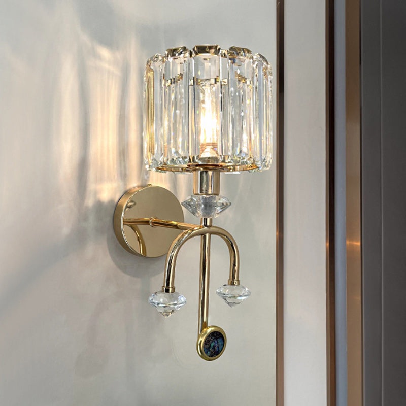 Contemporary Nordic Round Cylinder Iron Crystal 1-Light Wall Sconce Lamp For Living Room