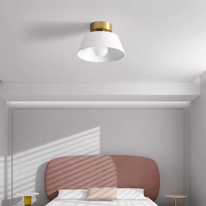 Contemporary Nordic Round Iron 1-Light Semi-Flush Mount Ceiling Light For Bedroom