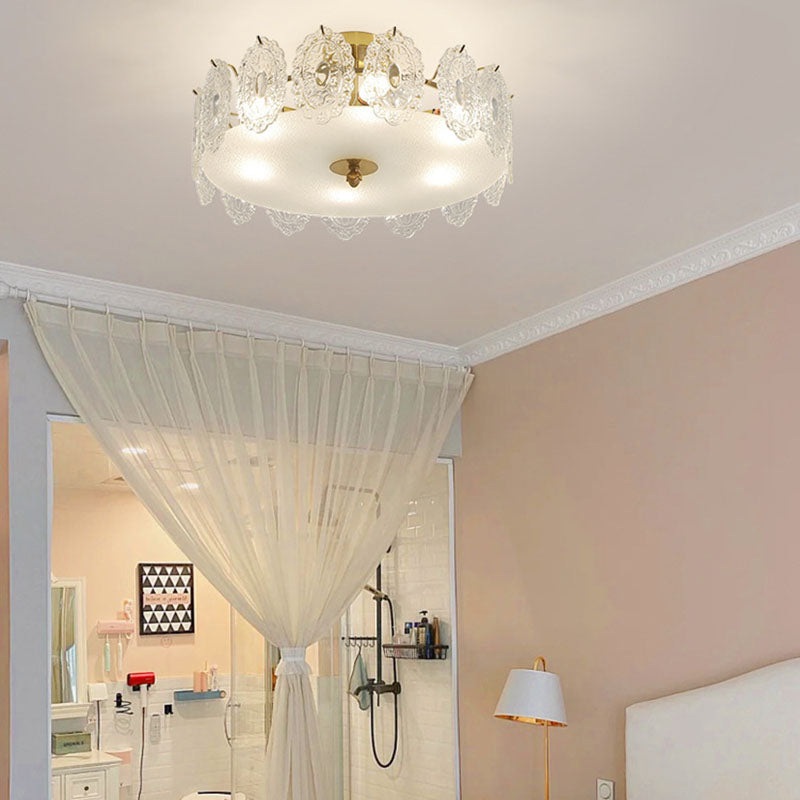 Contemporary Scandinavian Shell Round Iron Glass 6/8 Light Chandelier For Bedroom