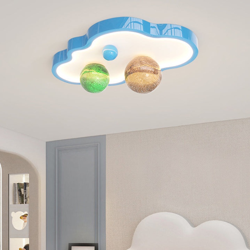Modern Art Deco Planet Clouds Acrylic Glass Iron LED Flush Mount Ceiling Light For Living Room