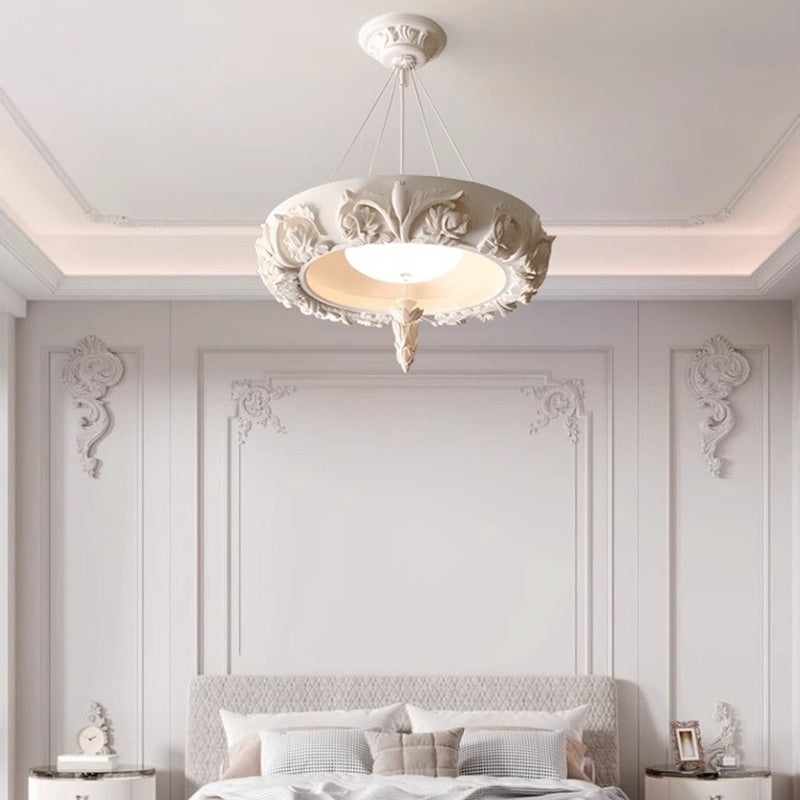 Traditional French Resin Glass Round Carved LED Chandeliers For Dining Room