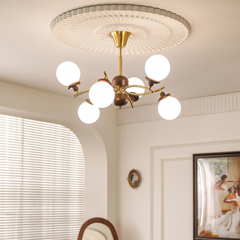 Traditional Vintage Ash Wood Glass Iron Ball 4/6/8/10 Light Chandeliers For Living Room