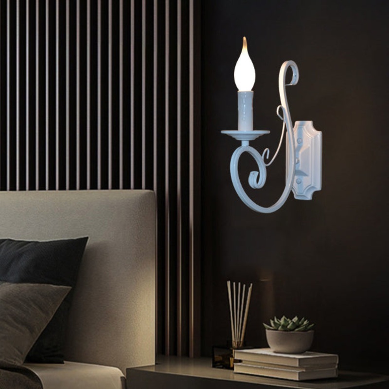 Traditional Vintage Candelabra Iron 1-Light Wall Sconce Lamp For Living Room