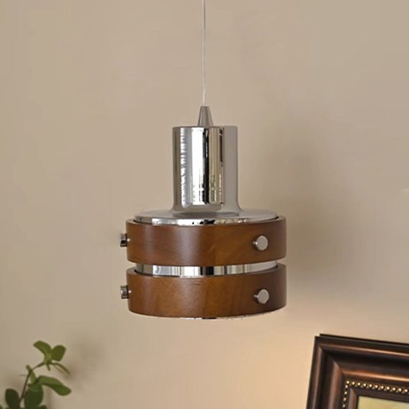 Traditional Vintage Cylinder Iron Wooden 1-Light Pendant Light For Bedroom