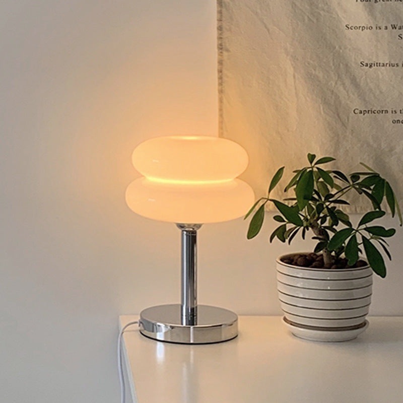 Contemporary Creative Glass Egg Tart Iron 1-Light Table Lamp For Bedroom