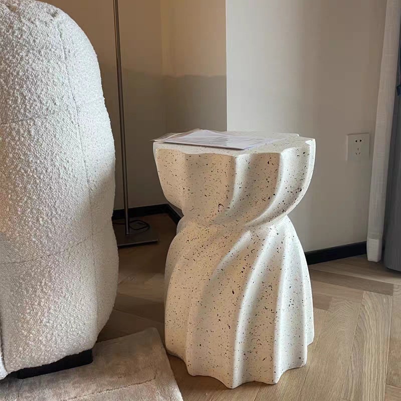 Contemporary Creative Lotus Shape Distressed Stone End Table 1-Tier For Living Room