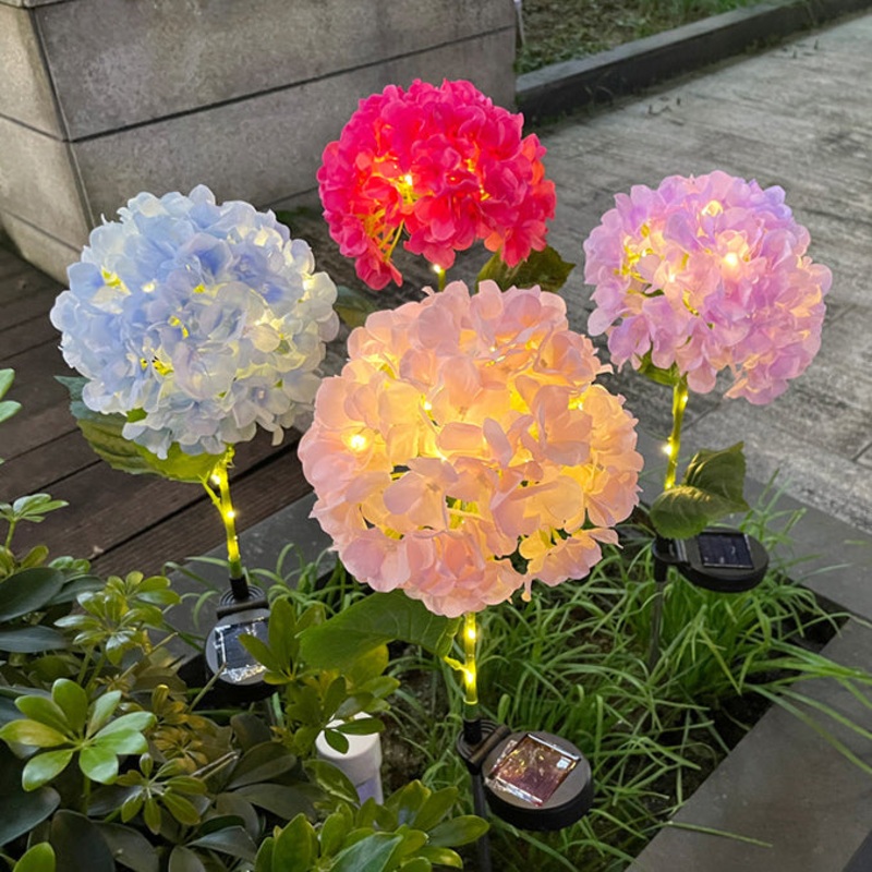 Contemporary Creative Solar Waterproof Hydrangea Round PVC Stainless Steel LED Outdoor Light For Garden