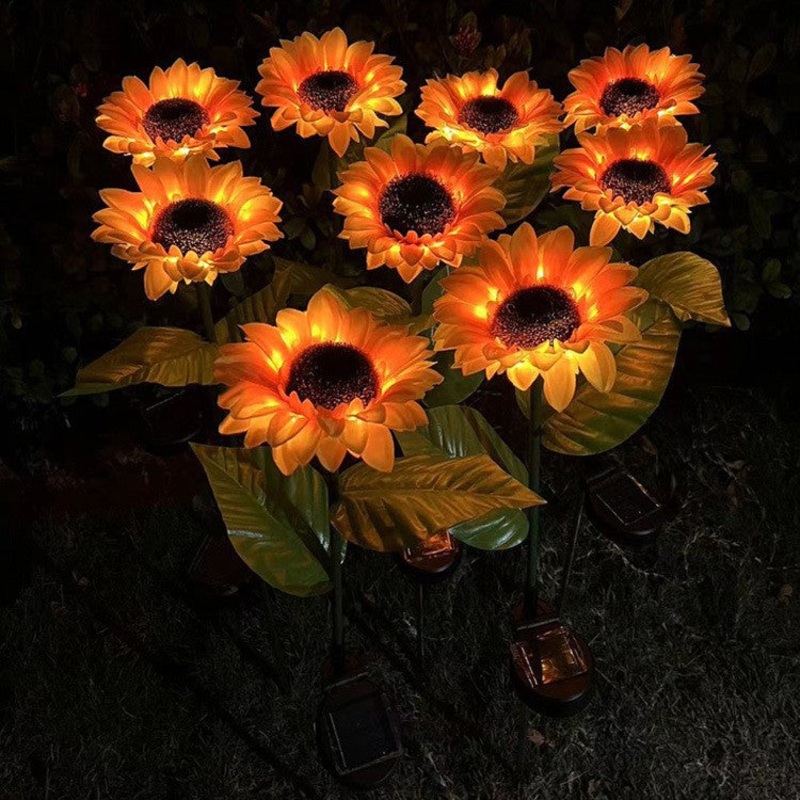 Contemporary Creative Solar Waterproof Sunflower Silk ABS Stainless Steel LED Outdoor Light For Garden
