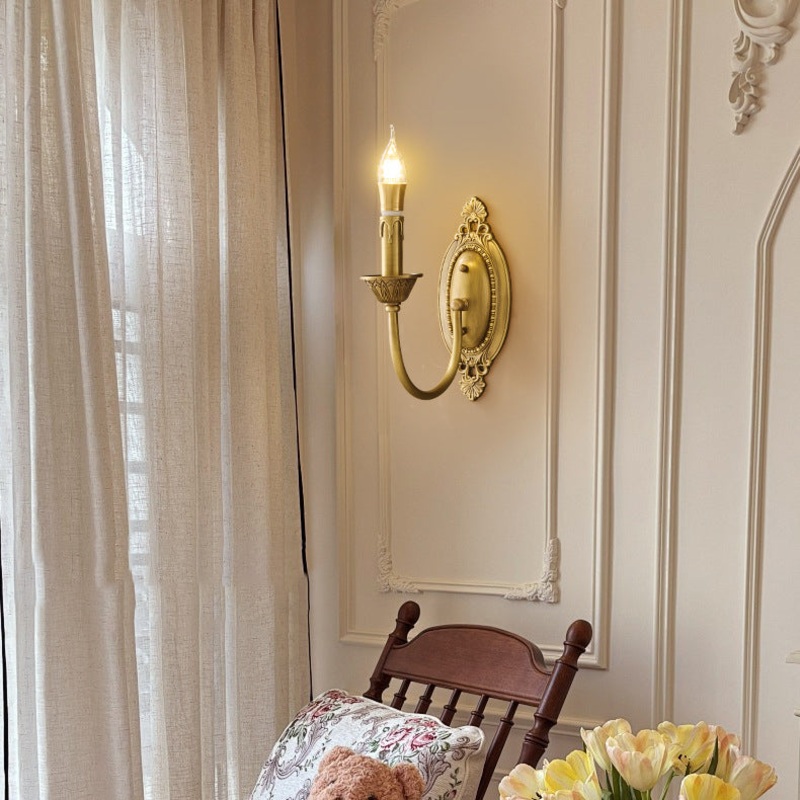 Contemporary Luxury Full Copper Candelabra 1-Light Wall Sconce Lamp For Living Room