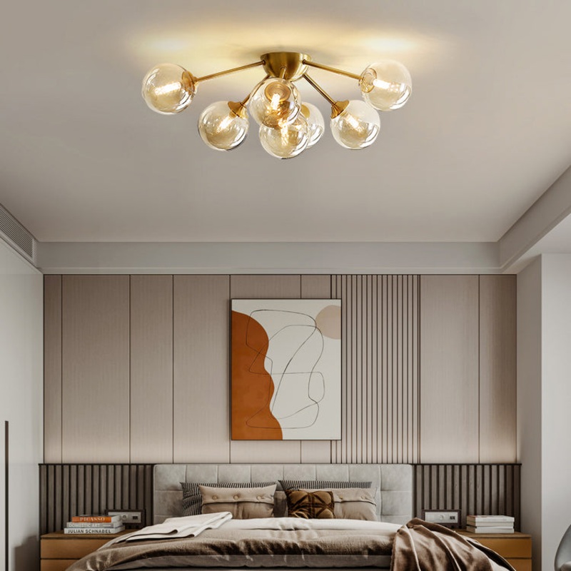 Contemporary Nordic Dome Bubble Orb Copper Glass Lampshade 7/10 - Light Semi-Flush Mount Ceiling Light For Living Room