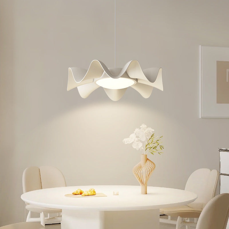 Contemporary Nordic Dome Wavy Skirt Shape Iron Lampshade Acrylic LED Pendant Light For Dining Room