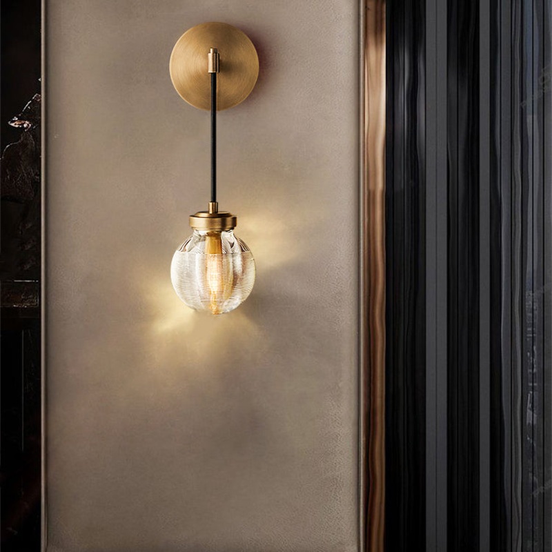 Contemporary Nordic Globe Copper Frame Glass Shade 1-Light Wall Sconce Lamp For Living Room