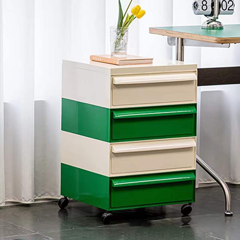 Contemporary Nordic Plastic Square Rolling Nightstand Storage Cabinet Organizer 4-Drawer For Living Room