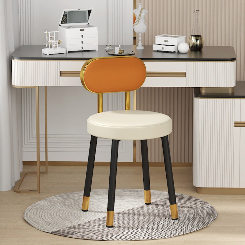 Contemporary Nordic PU Iron Vanity Stool Backrest Armless For Bedroom
