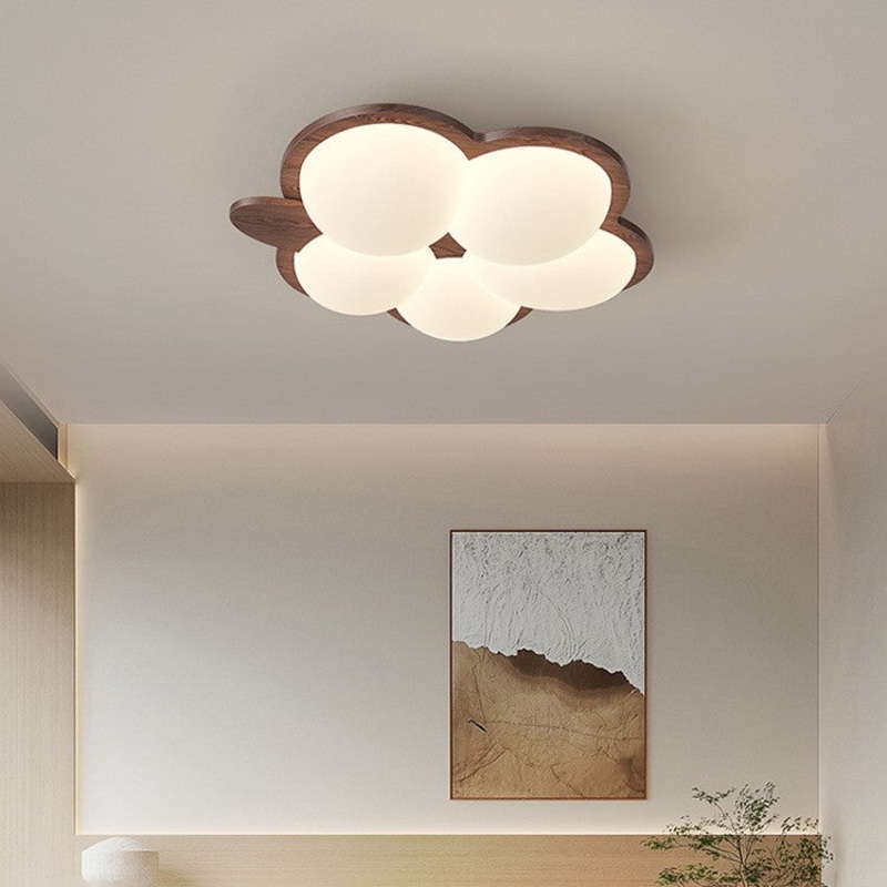 Contemporary Retro Wood Grain Rabbit PE Grape Shade LED Flush Mount Ceiling Light For Bedroom