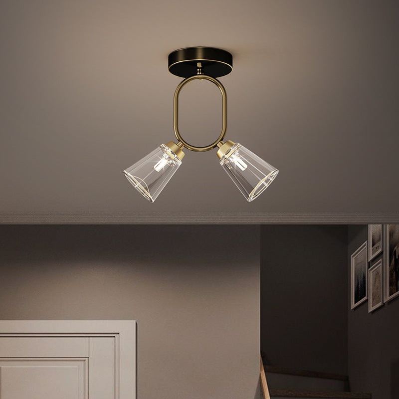 Contemporary Scandinavian Dome Copper Glass Lampshade Iron 2 - Light Semi-Flush Mount Ceiling Light For Living Room