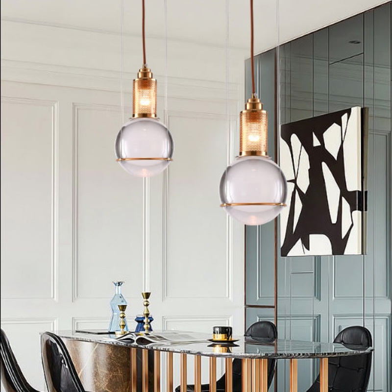 Contemporary Scandinavian Dome Orb Crystal Iron 1/3 - Light Chandelier For Dining Room