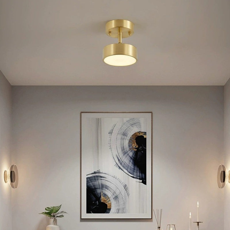 Modern Luxury Adjustable Angle Round Copper Acrylic LED Semi-Flush Mount Ceiling Light For Living Room