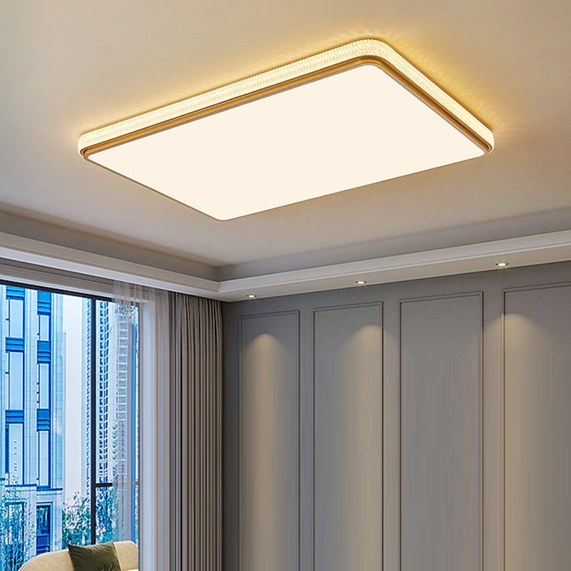 Modern Luxury Square Rectangle Crystal Acrylic Iron LED Flush Mount Ceiling Light For Living Room