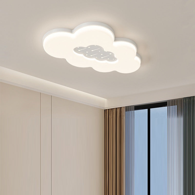 Modern Minimalist Creamy Clouds Round Rectangle Acrylic Iron LED Flush Mount Ceiling Light For Living Room