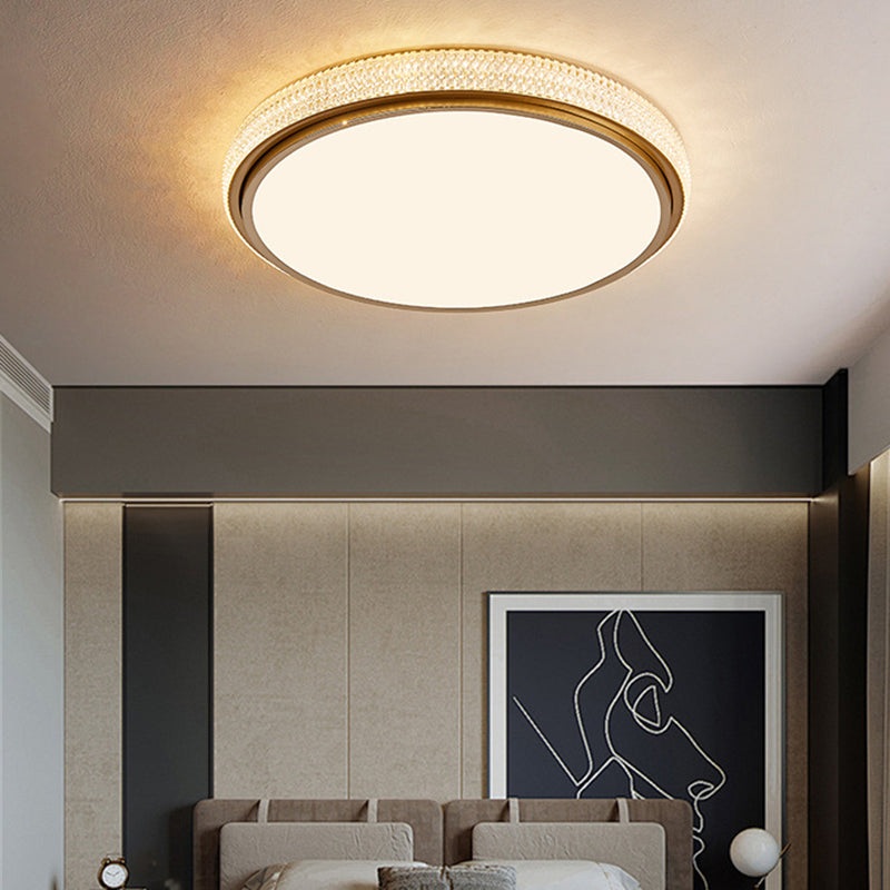 Modern Minimalist Round Grainy Acrylic Iron LED Flush Mount Ceiling Light For Living Room
