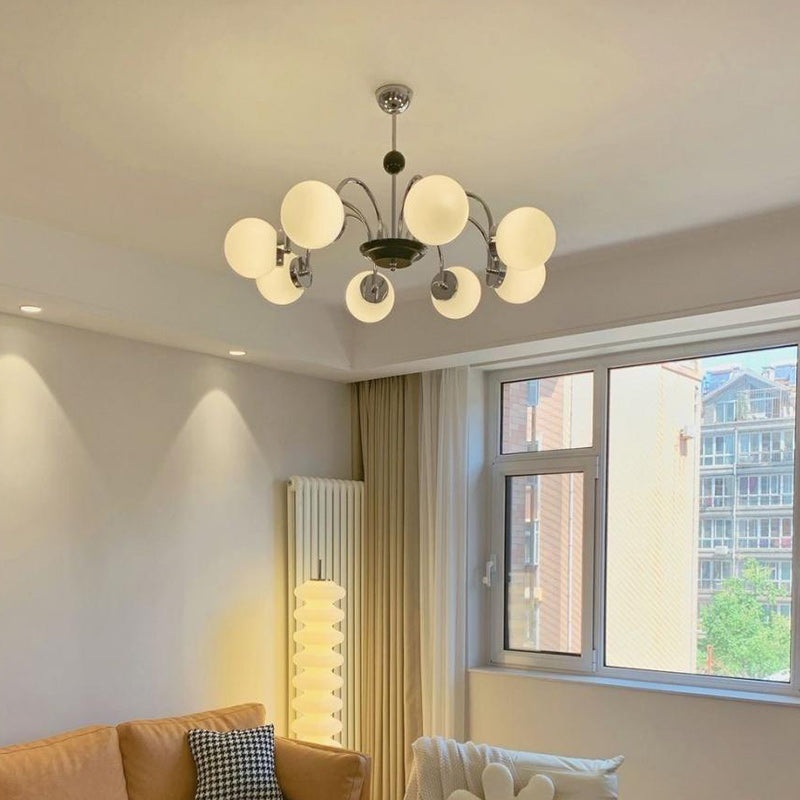 Traditional French Iron Frame Glass Ball Shade 8-Light Chandelier For Living Room
