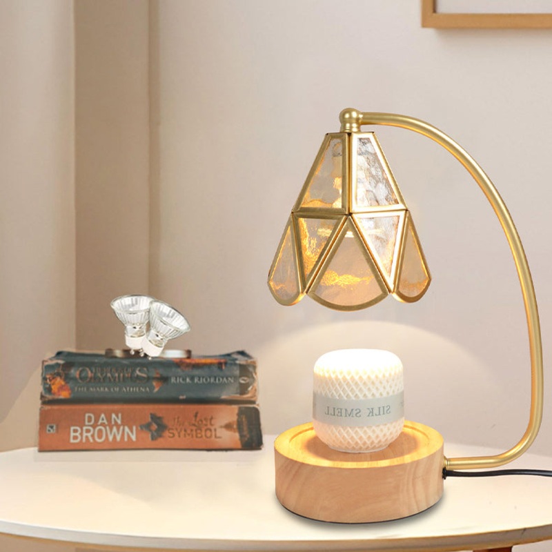 Traditional Japanese Conical Glass Lampshade Wood Base Iron 1 - Light Melting Wax Table Lamp For Bedroom