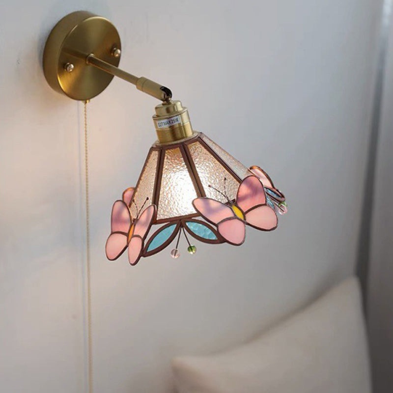 Traditional Tiffany Cone Glass Copper 1-Light Wall Sconce Lamp For Living Room