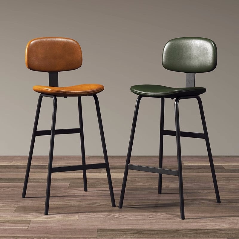 Contemporary Industrial Square Leather Iron Bar Stool Backrest For Dining Room